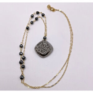 18" 14K Yellow Gold Necklace Hematite Druzy & beads - 3 Grams Signed